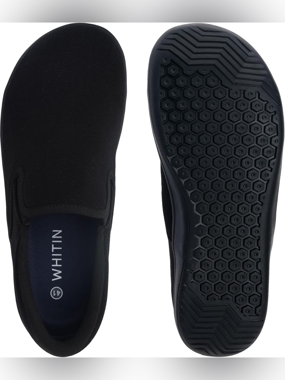 WHITIN Wide Toe Box Barefoot Sneakers for Men Slip on black shoes size 9.5-10